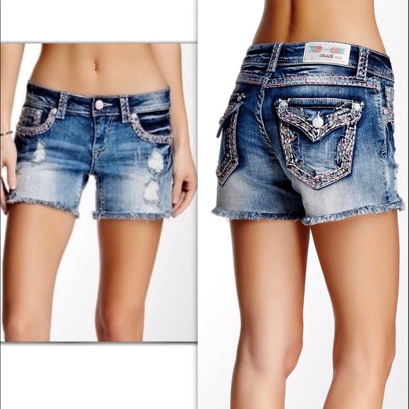 DENIM EMBROIDERED EMBELLISHED SHORTS - Picture 4 of 8